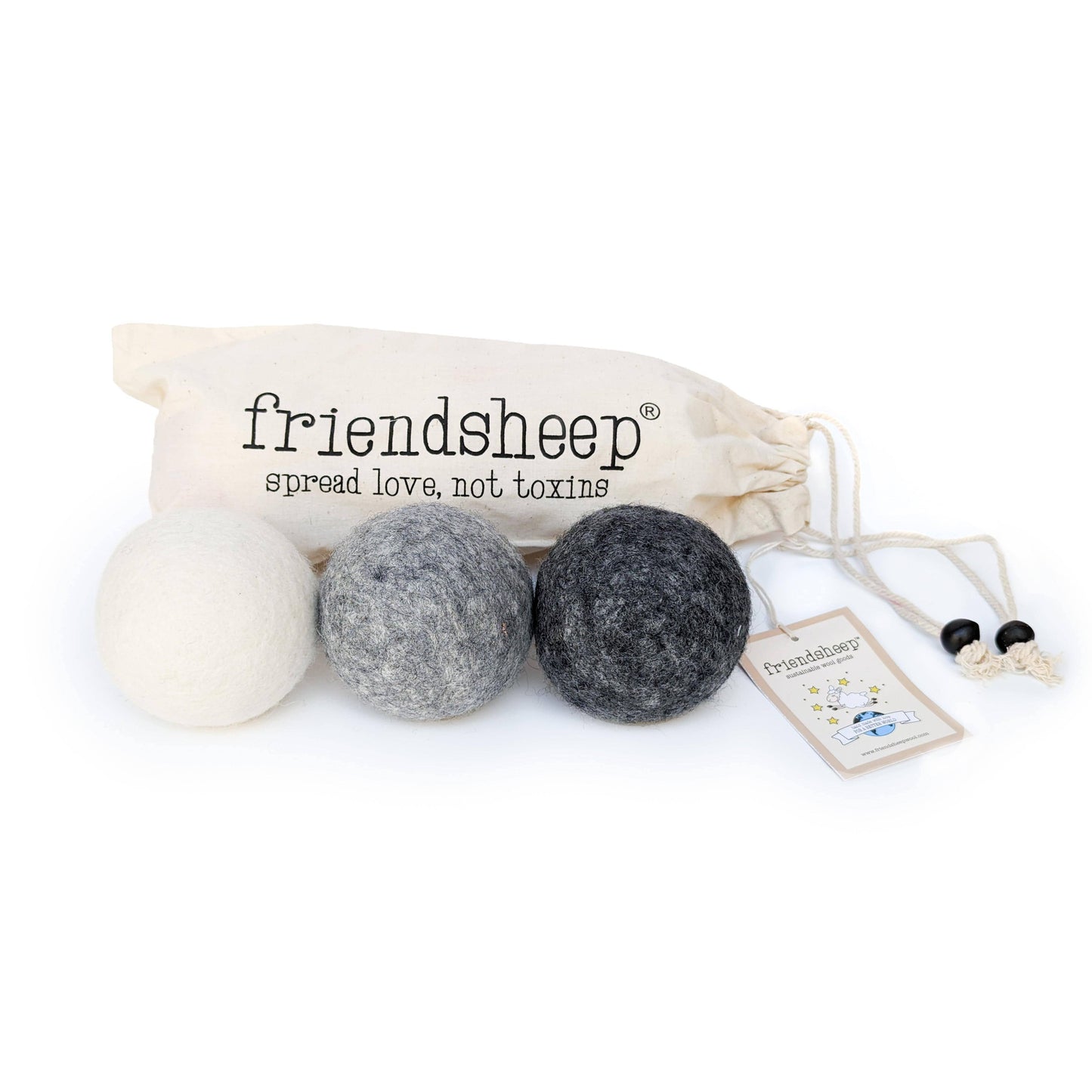 Friendsheep - Grey Mix Trio Eco Wool Dryer Balls - Set of 3: With Bag