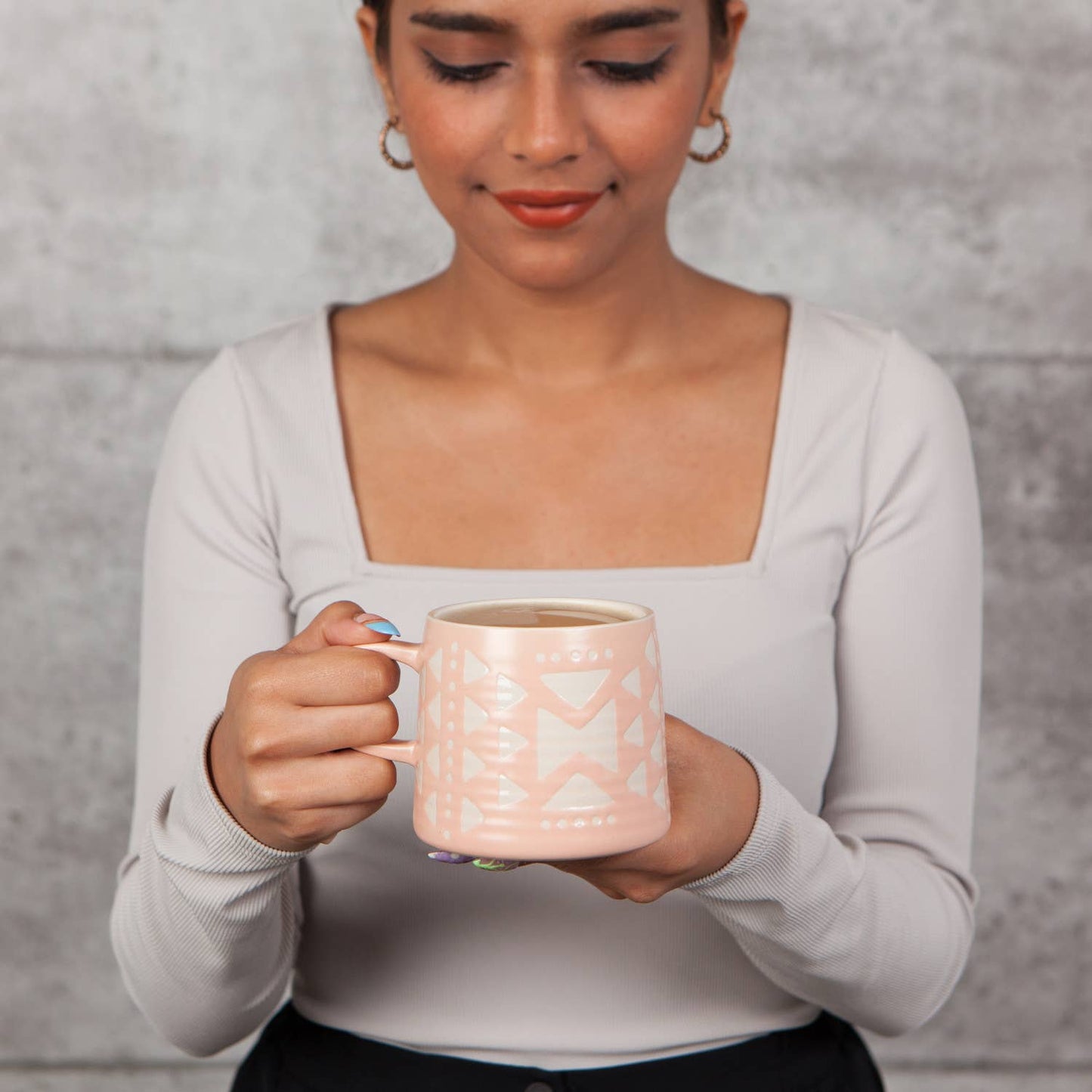 Pink Imprint Stoneware Mugs 12 oz