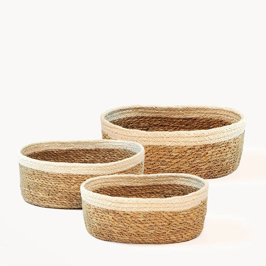 LARGE Handwoven Wicker Storage Basket • Savar Oval Bowl