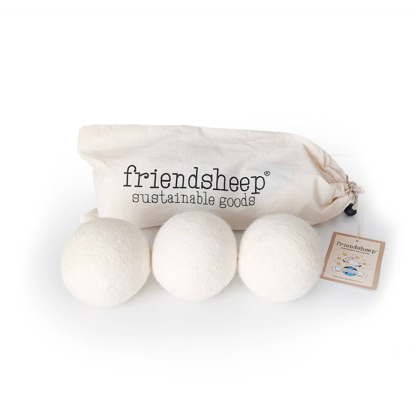 Friendsheep - White Trio Eco Wool Dryer Balls : With Bag