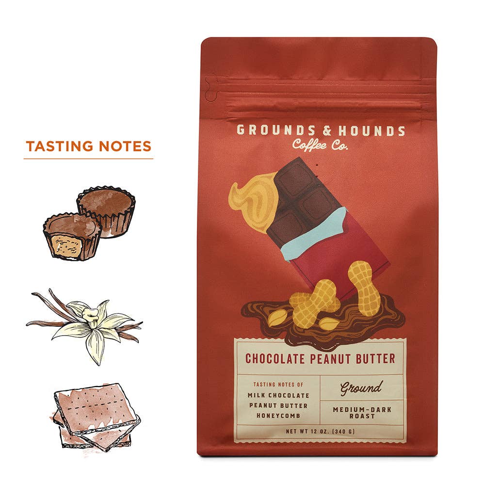 Grounds & Hounds Coffee Co. - Chocolate Peanut Butter Flavored Coffee: Ground