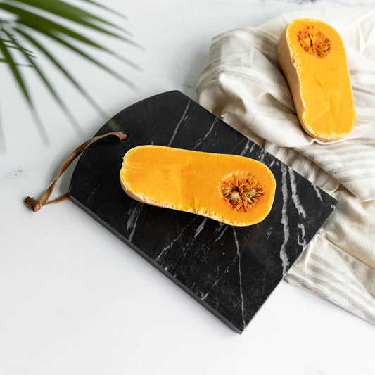 Louisa Arch Rectangle Serving Board Black Marble & Leather