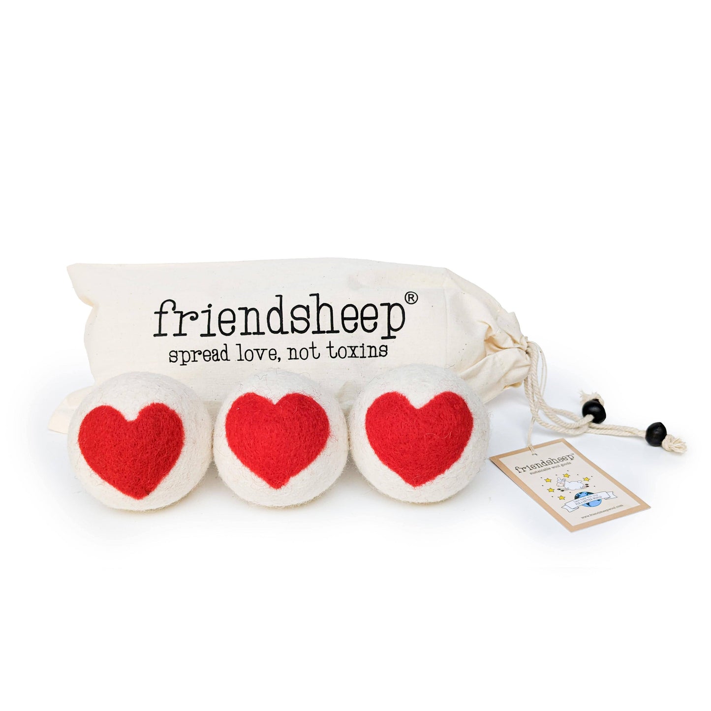 Friendsheep - Heart Trio Eco Wool Dryer Balls - Set of 3: With Bag