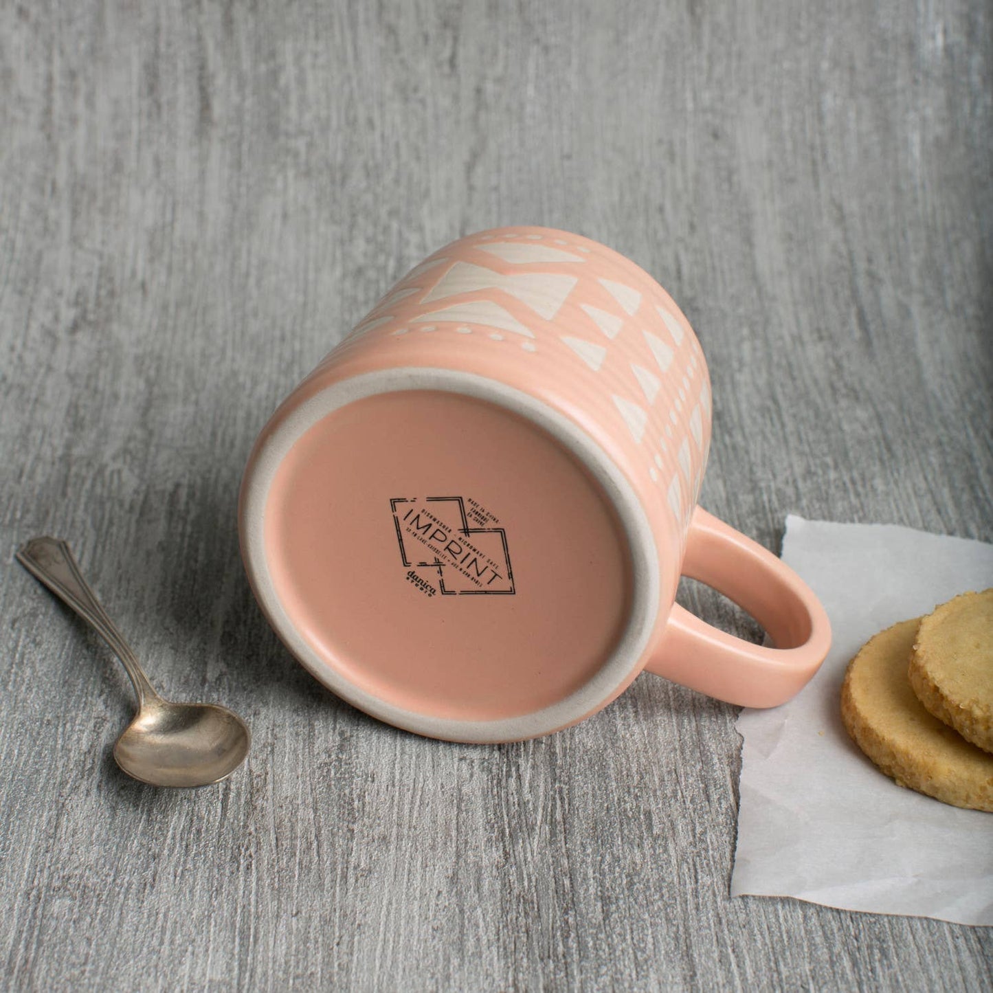 Pink Imprint Stoneware Mugs 12 oz