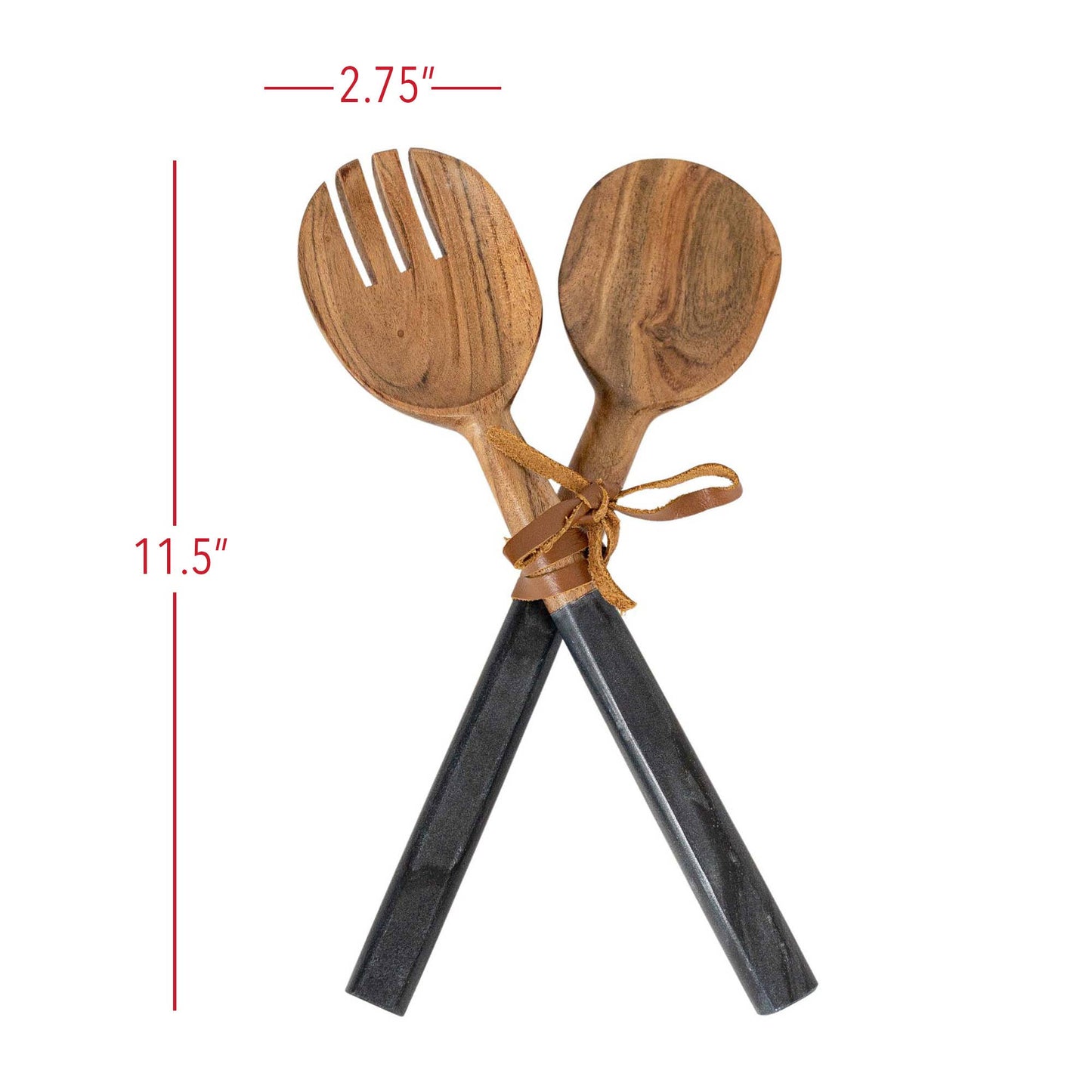 Louisa Set of 2 Serving Wood Utensils, Black Marble Handles