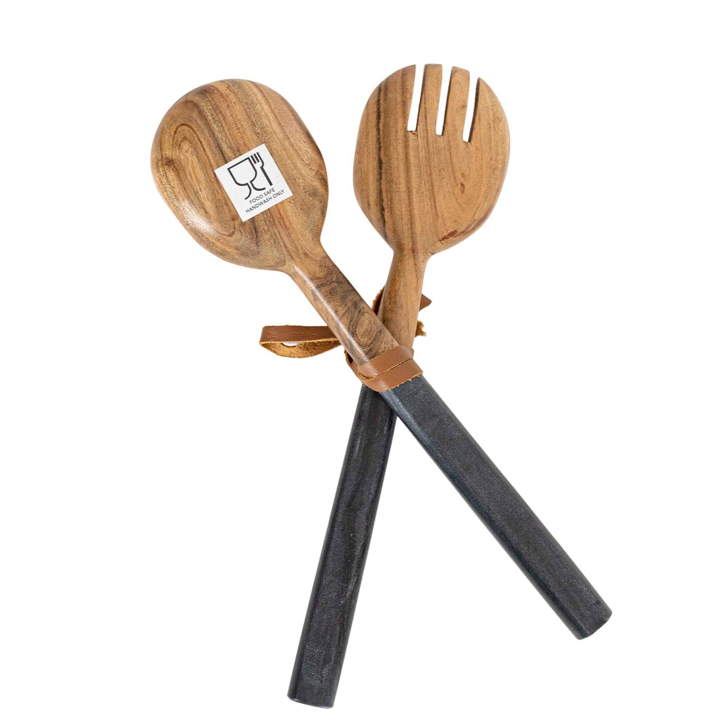 Louisa Set of 2 Serving Wood Utensils, Black Marble Handles