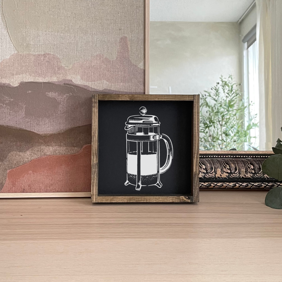 French Press Mini Wood Sign: Black