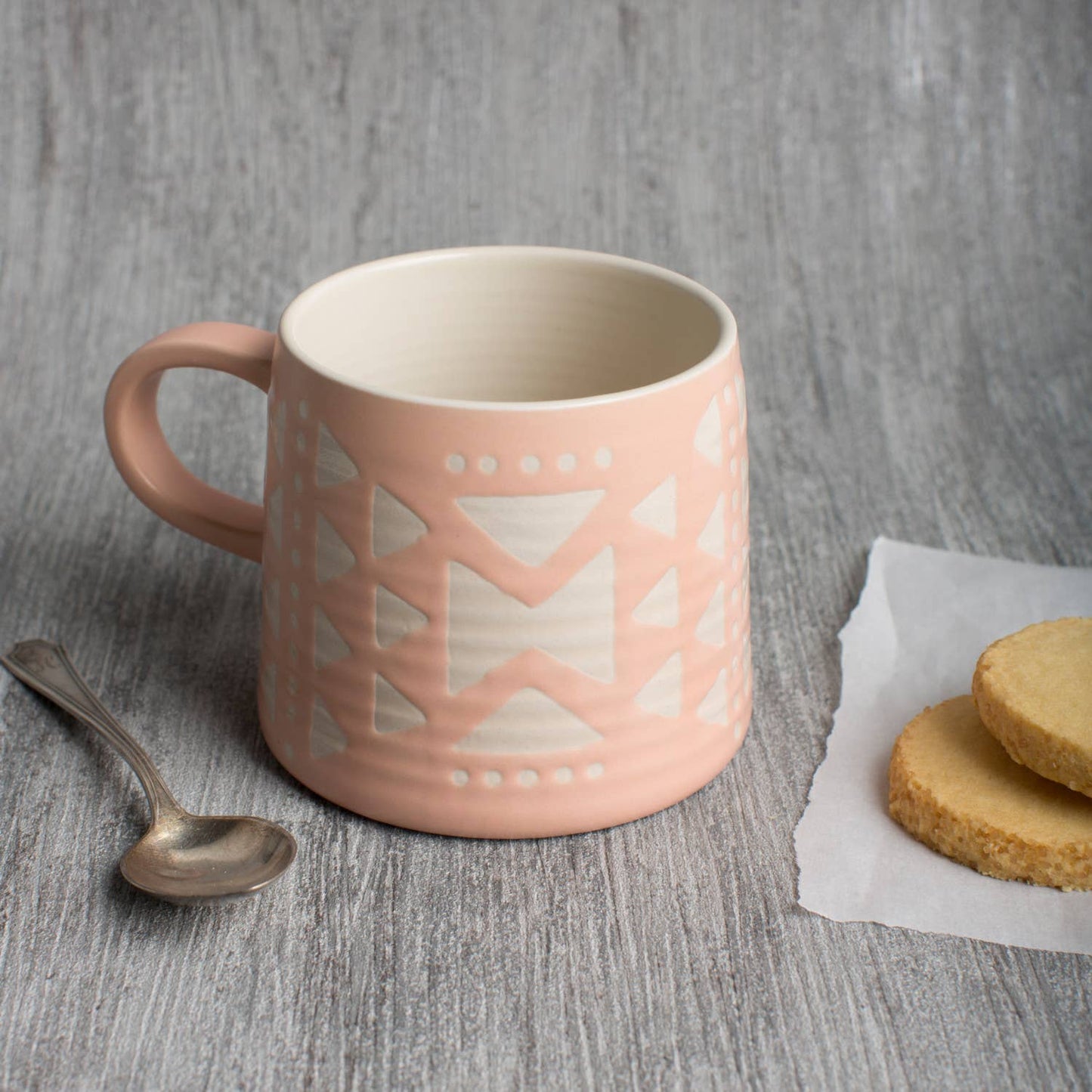 Pink Imprint Stoneware Mugs 12 oz
