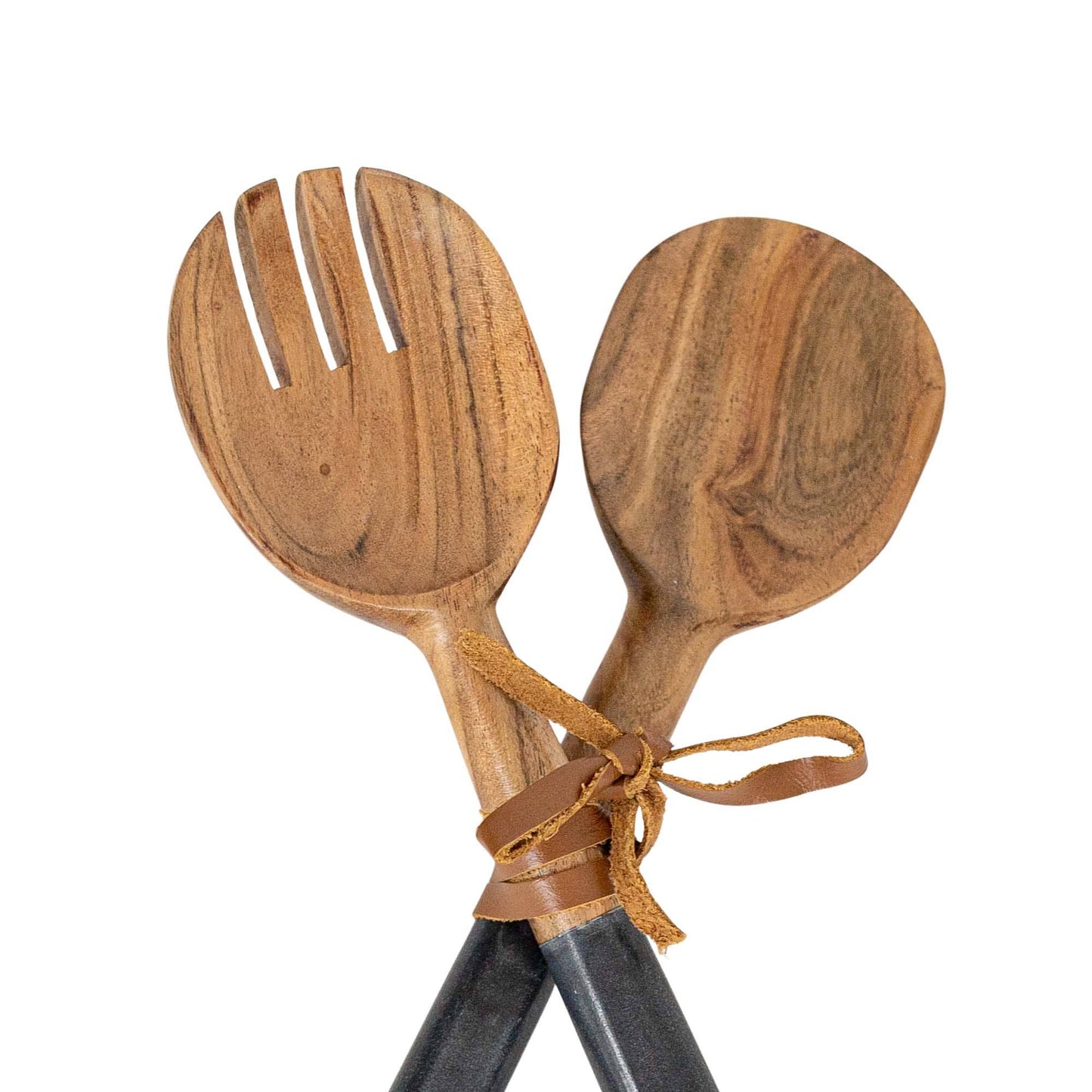 Louisa Set of 2 Serving Wood Utensils, Black Marble Handles
