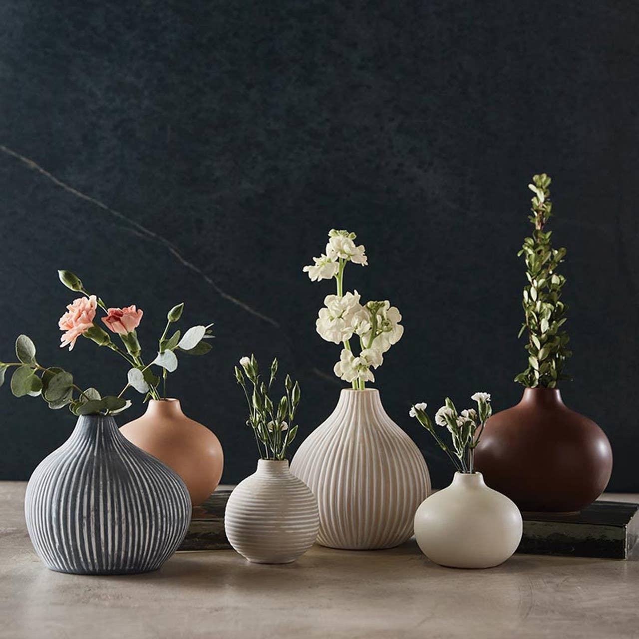 47th & Main (Creative Brands) - Blush Striped Droplet Vase: Dolomite / 4.5" Dia x 4.75" H