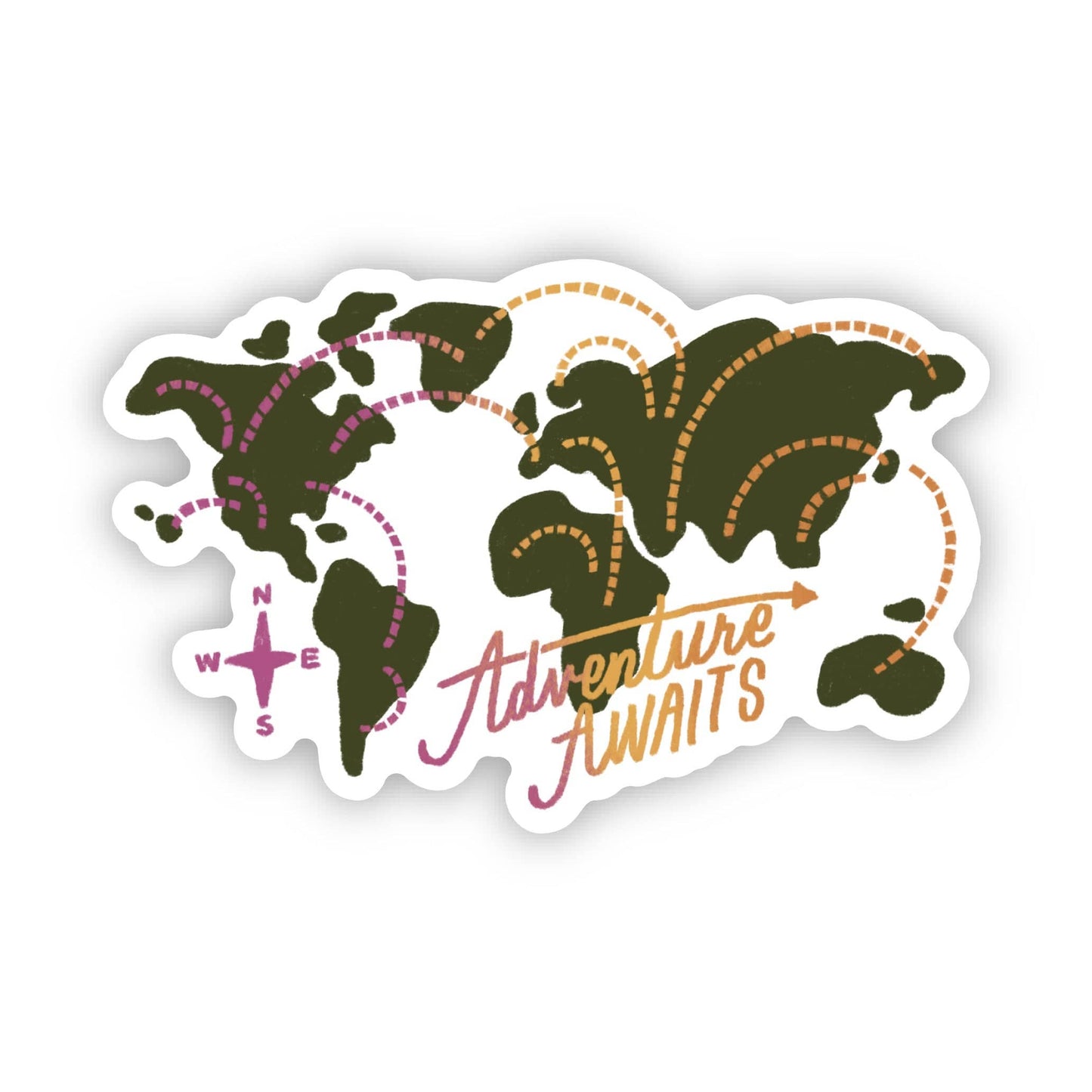 "Adventure awaits" World Map Travel Sticker