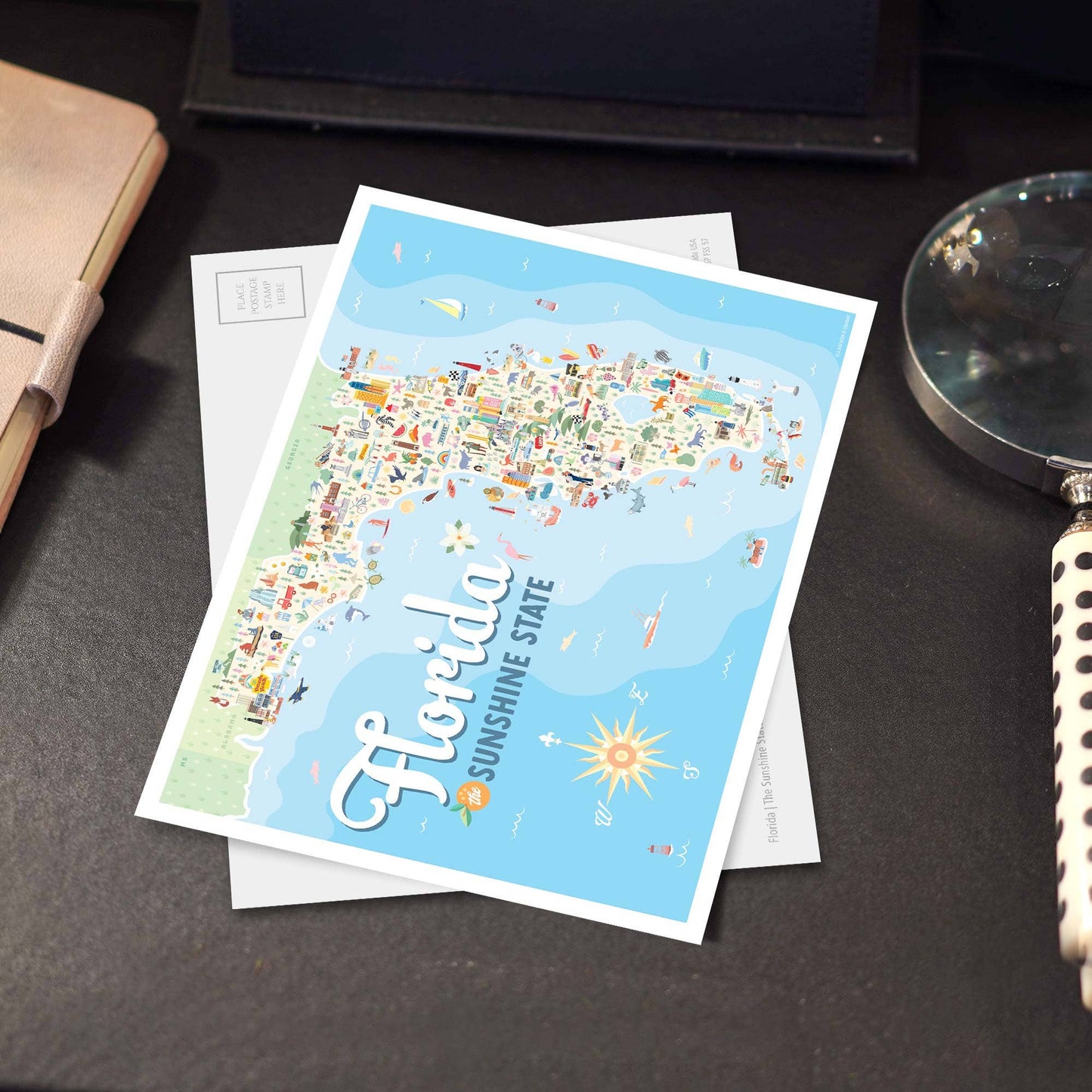 FLORIDA SUNSHINE STATE Map 5x7 State Series Postcard: Single (1qty)