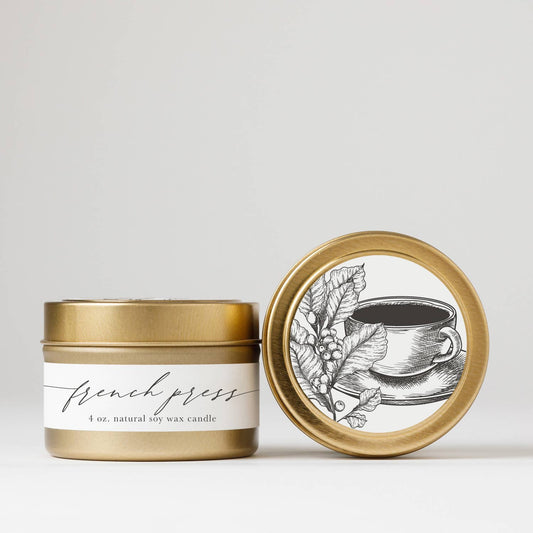 Nectar Republic - French Press : Tin Soy Candle  ( fall cozy winter coffee ) 