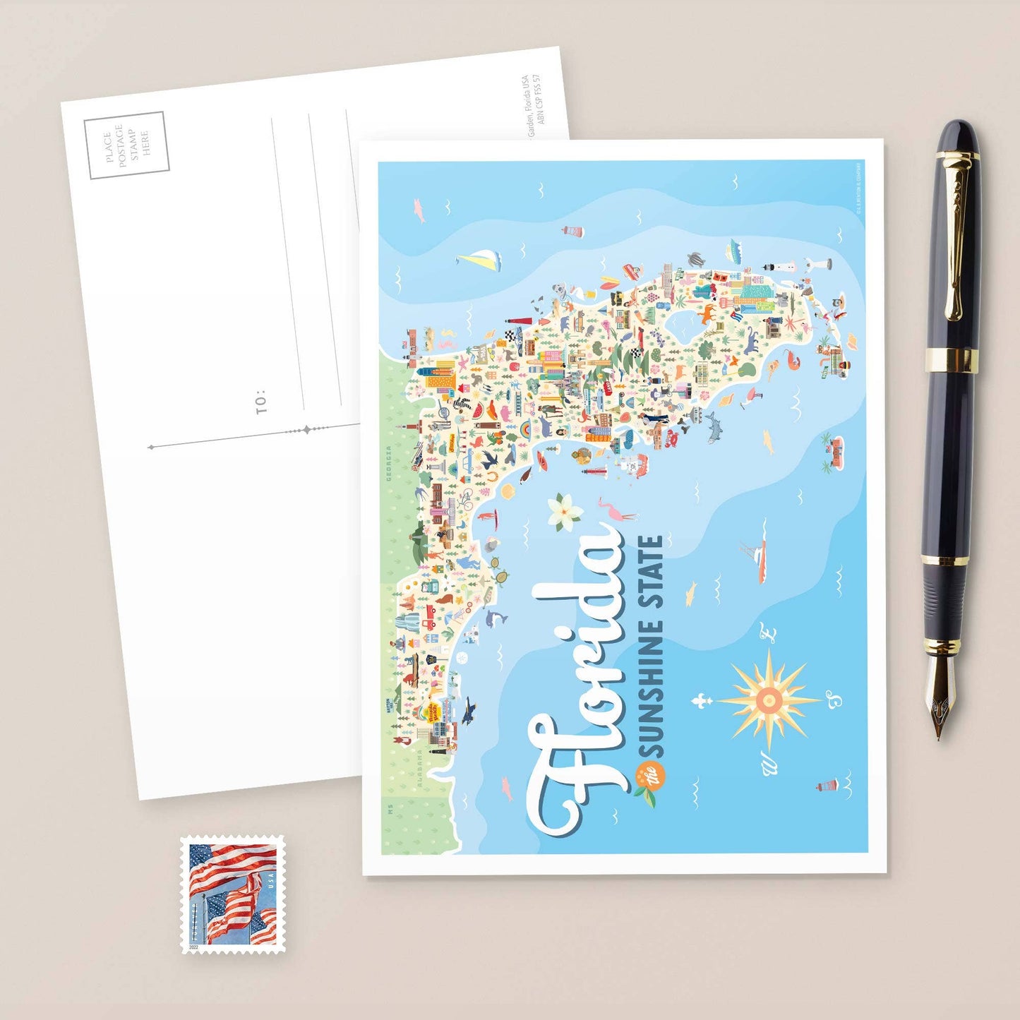 FLORIDA SUNSHINE STATE Map 5x7 State Series Postcard: Single (1qty)