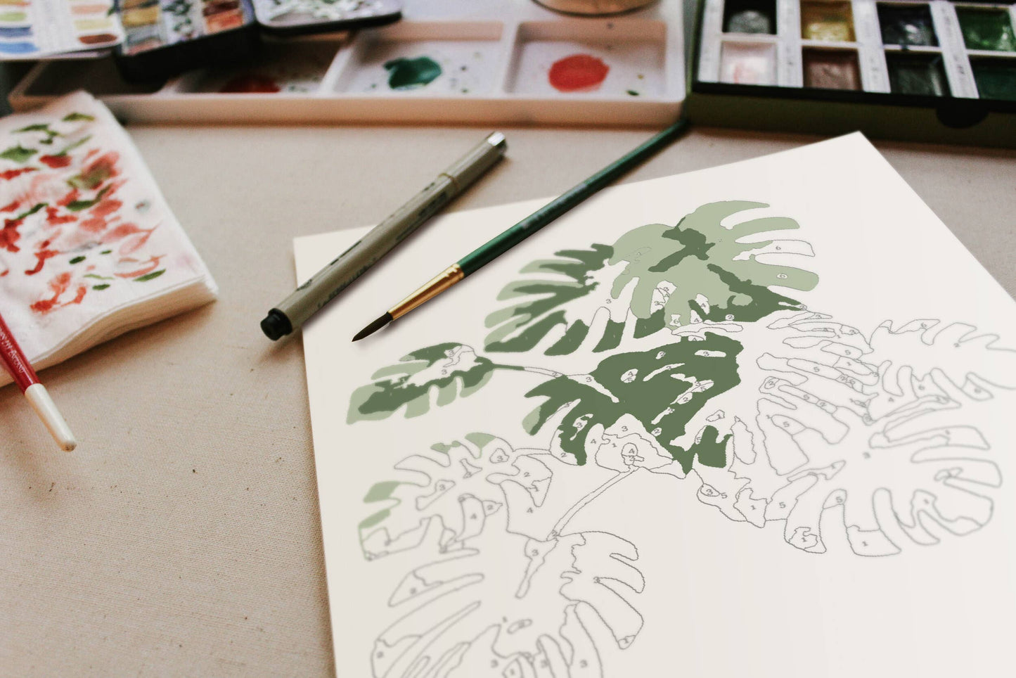 Cate Paper Co. - Tropical Plants Paint-By-Numbers kit