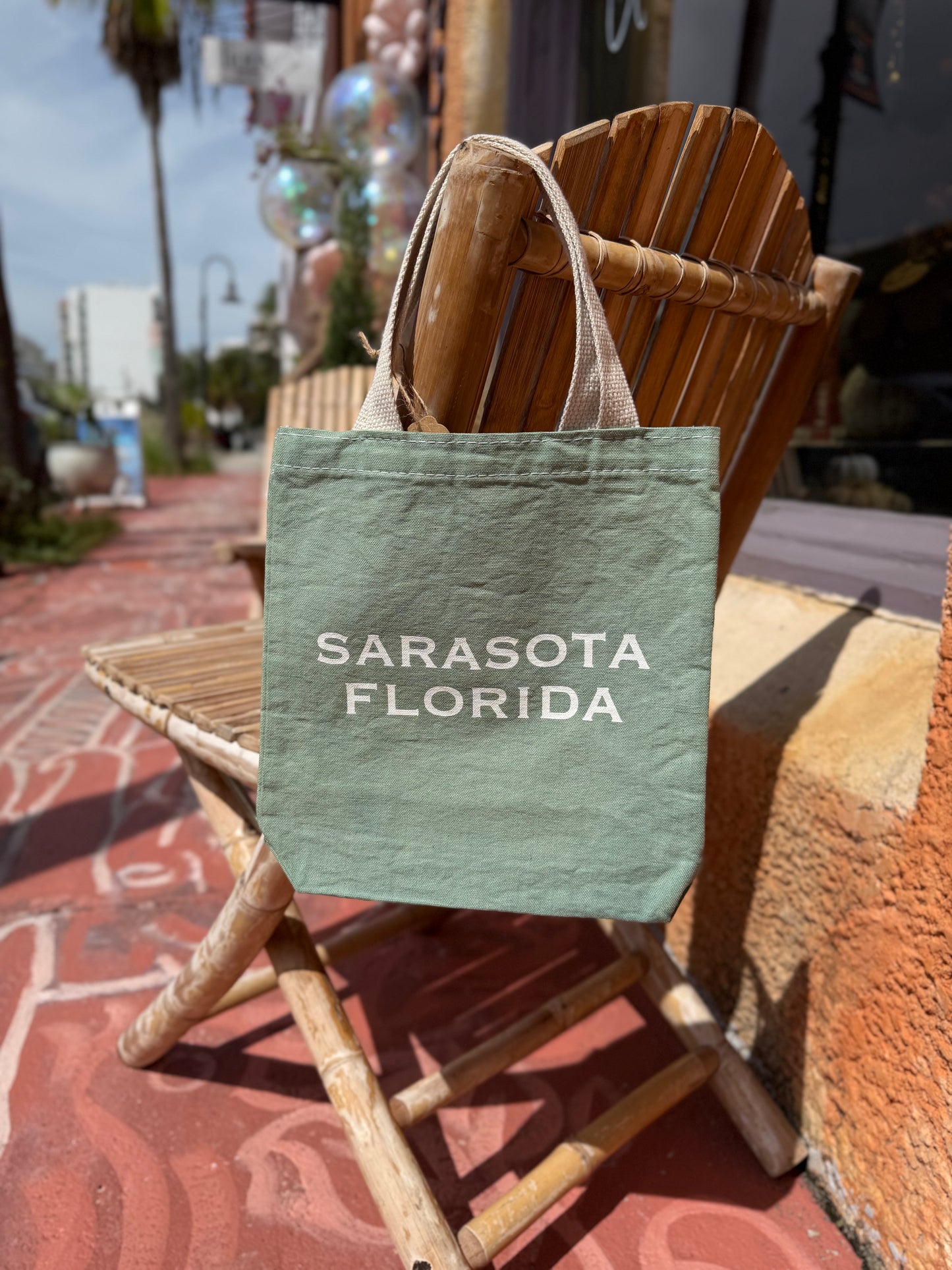 Sarasota Florida Screen Printed x Dyed Canvas Tote Bags: Sage / S