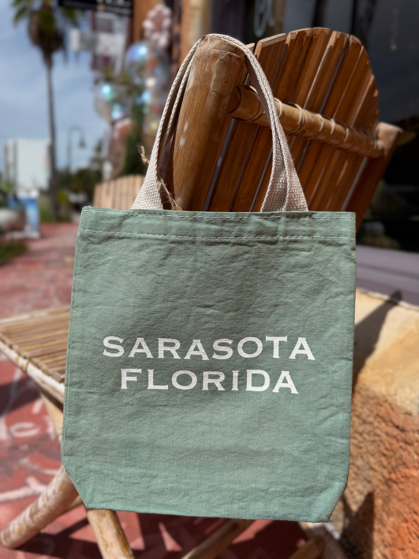 Sarasota Florida Screen Printed x Dyed Canvas Tote Bags: Sage / S