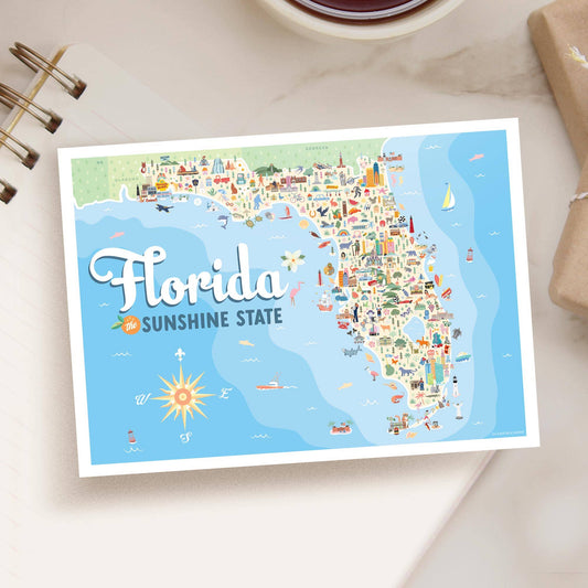 FLORIDA SUNSHINE STATE Map 5x7 State Series Postcard: Single (1qty)