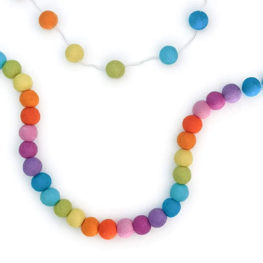 Friendsheep - Shiny Happy Rainbow Eco Wool Garland Ornament: S - 24 beads/8ft (1" beads)